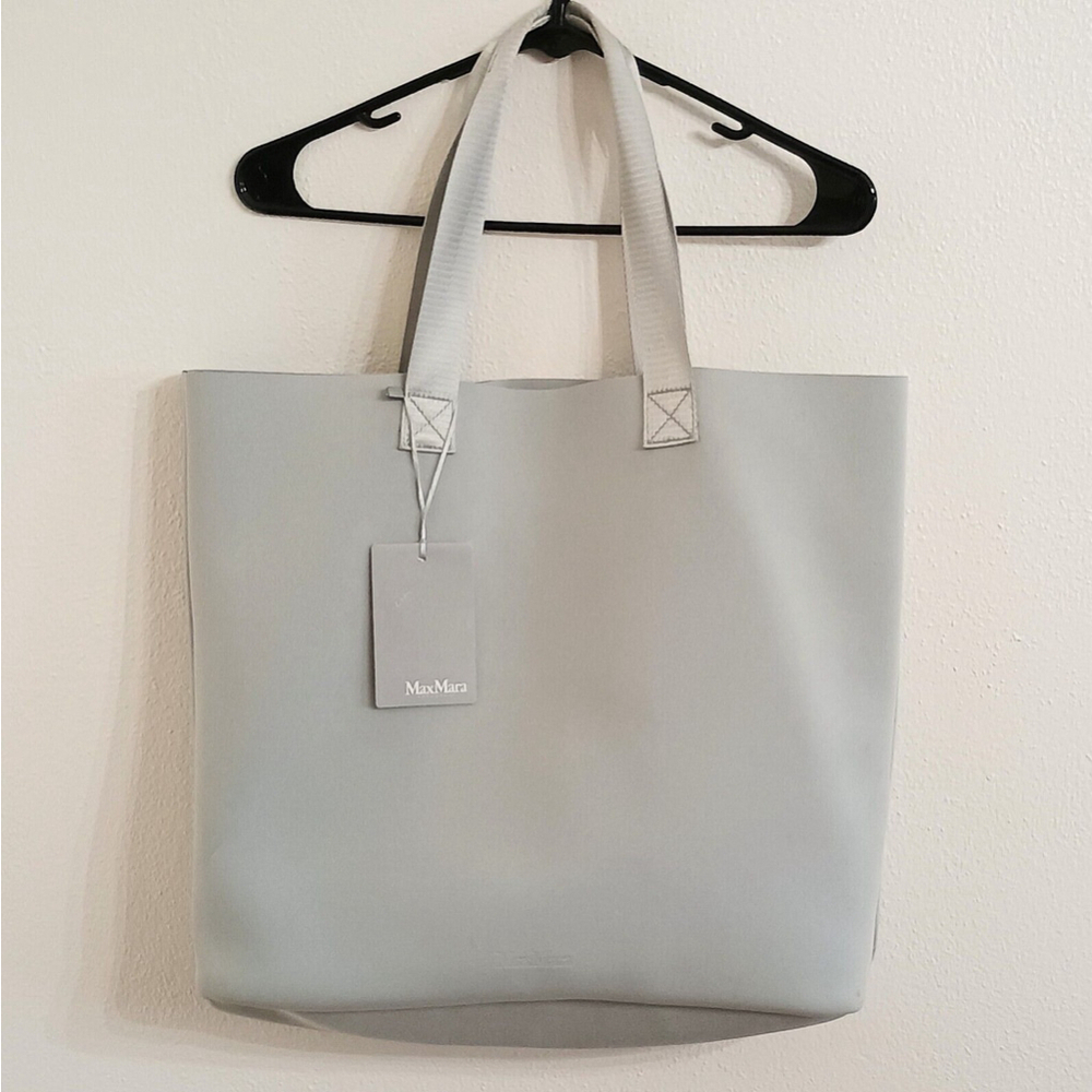 NWT Max Mara Palizzo Light Gray Foam Fabric Tote Handbag Shop Bag READ